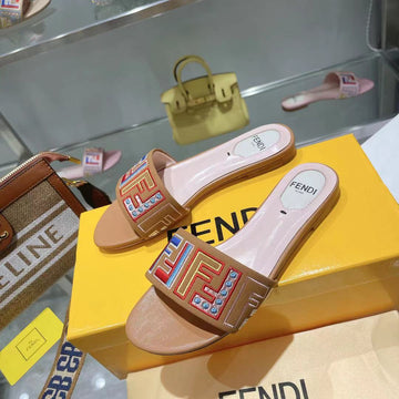 Ff Multicolor Logo Slide Pink Tan Leather