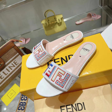 Ff Multicolor Logo Slide Pink White Leather