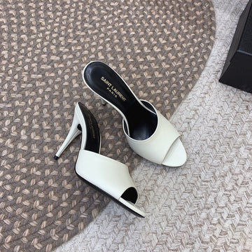 La 16 Heeled Mules In White Smooth Lambskin