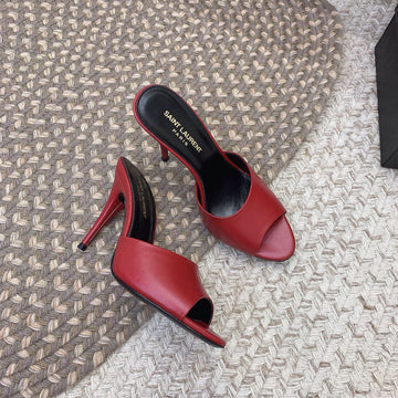 La 16 Heeled Mules In Red Smooth Lambskin