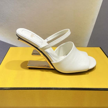 Fendi First 95 Mm High-Heeled Sandal In White Lambskin Gold Hardware