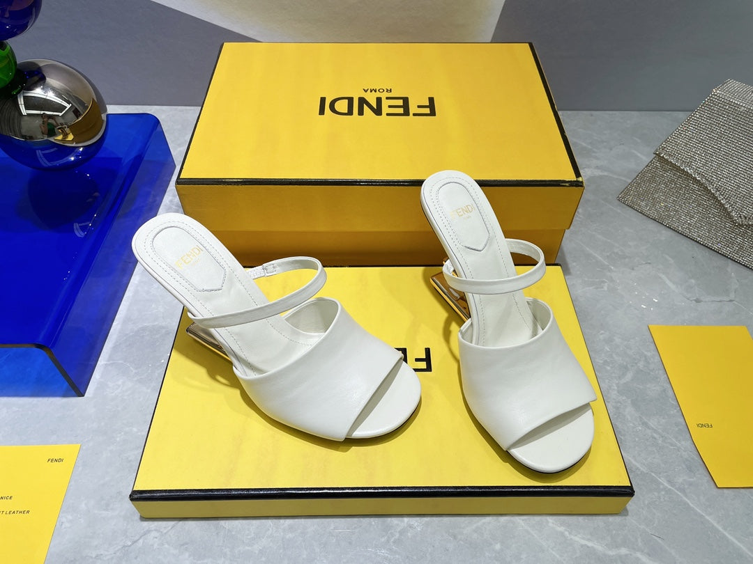 Fendi First 95 Mm High-Heeled Sandal In White Lambskin Gold Hardware