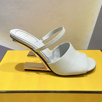 Fendi First 95 Mm High-Heeled Sandal In Cloud Grey Lambskin Gold Hardware