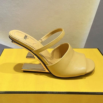 Fendi First 95 Mm High-Heeled Sandal In Mustard Yellow Lambskin Gold Hardware