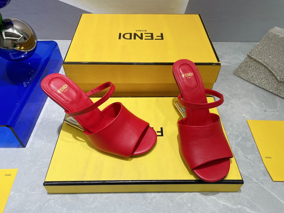 Fendi First 95 Mm High-Heeled Sandal In Cherry Red Lambskin Gold Hardware