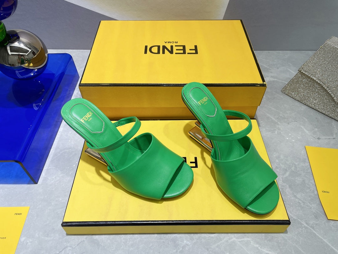 Fendi First 95 Mm High-Heeled Sandal In Emerakd Green Lambskin Gold Hardware