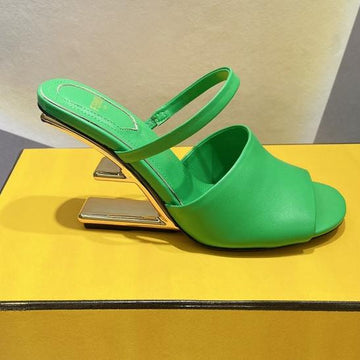 Fendi First 95 Mm High-Heeled Sandal In Emerakd Green Lambskin Gold Hardware