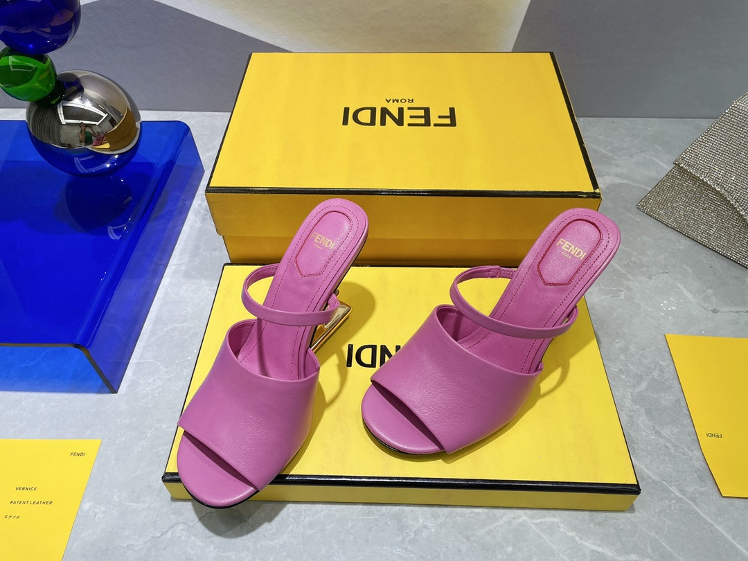 Fendi First 95 Mm High-Heeled Sandal In Fuscia Pink Lambskin Gold Hardware