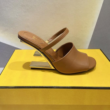 Fendi First 95 Mm High-Heeled Sandal In Sepia Brown Lambskin Gold Hardware