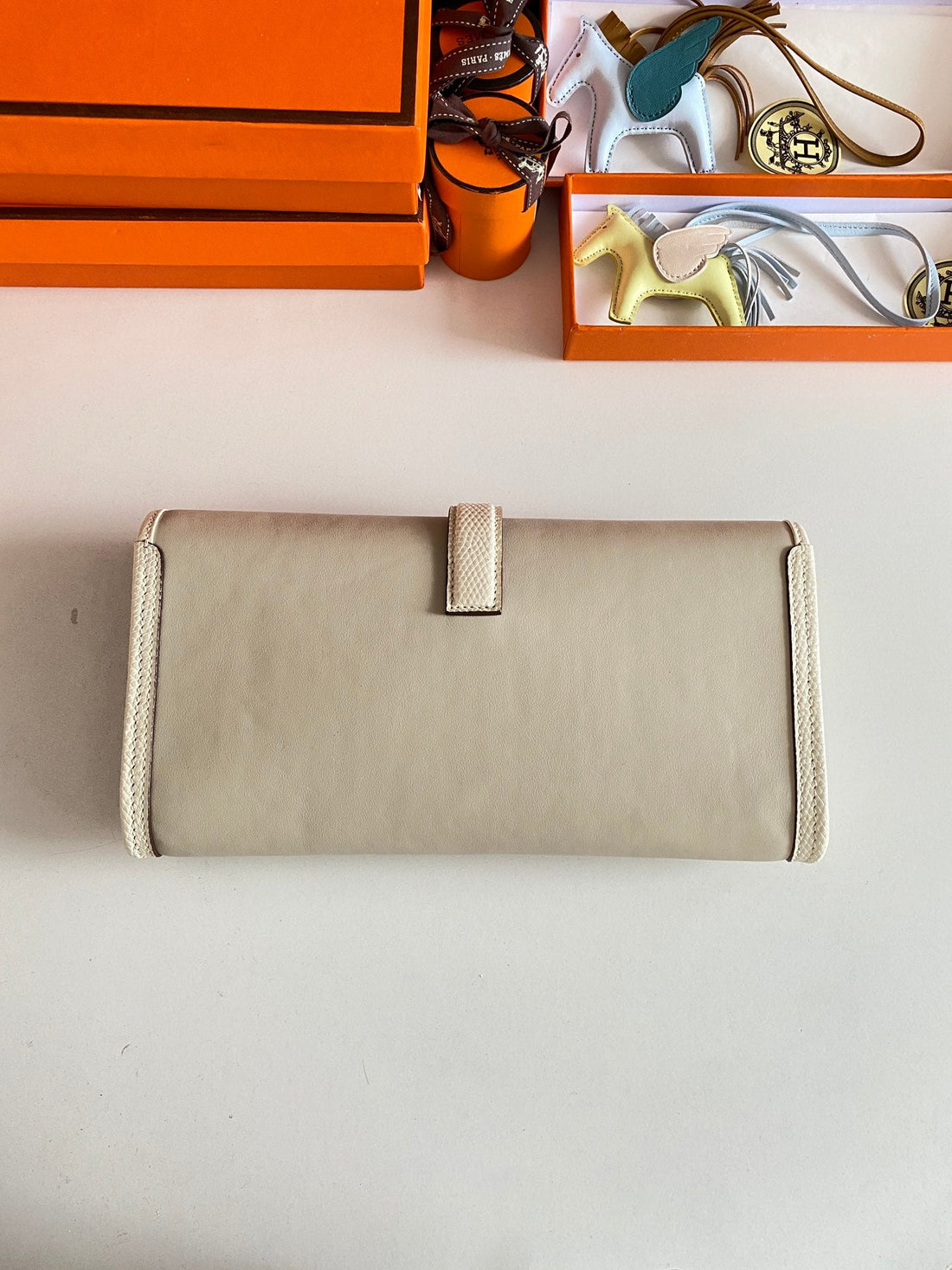 HM Jige Elan 29 Clutch In Bisque Beige Calfskin With Lizard Skin (25 Days Of Production)