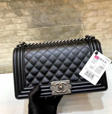 Boy Bag Medium 25 Black Quilted Lambskin Aged Ruthenium Hardware
