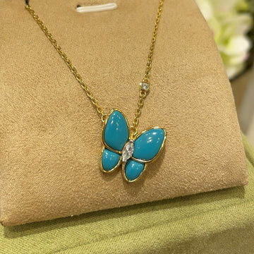 Vca Butterfly Turquoise Necklace Gold 1 Diamond