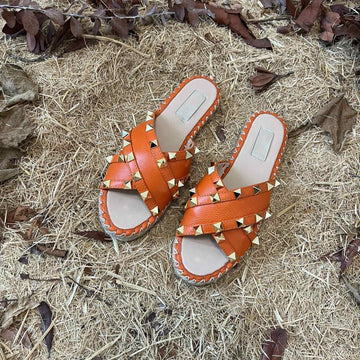 Rockstud Crisscross Espadrilles 20MM Sandal Wedges Orange
