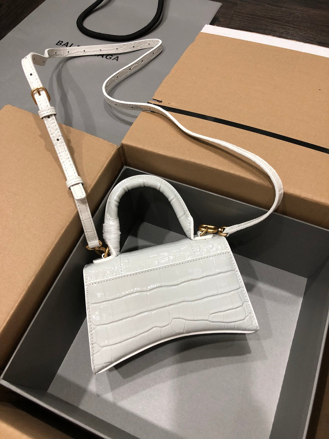Balenciaga Hourglass Bag White Crocodile Skin