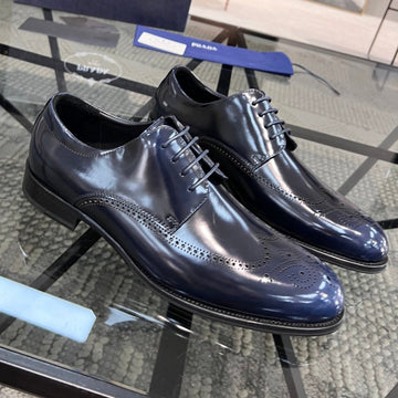 Pra Brushed Aegean Blue Leather Derby Brogue Shoes