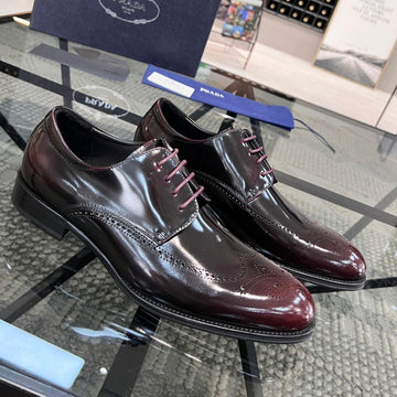 Pra Brushed Wine Red Ombre Leather Derby Brogue Shoes
