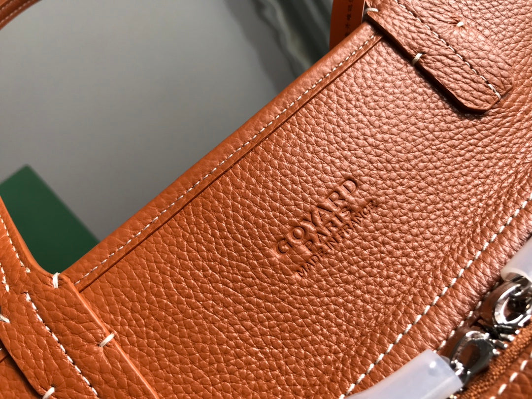 Hardy Pm Bag 40 In Black Goyardine Canvas And Tan Taurillon Leather Trim