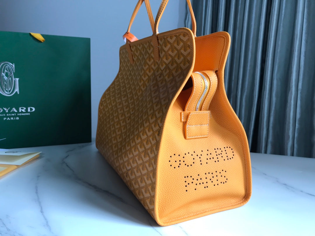 Hardy Pm Bag 40 In Yellow Goyardine Canvas And Taurillon Leather Trim