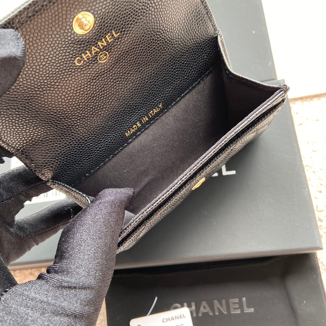 CC Small Wallet 11CM Black Caviar Light Gold Leather Hardware