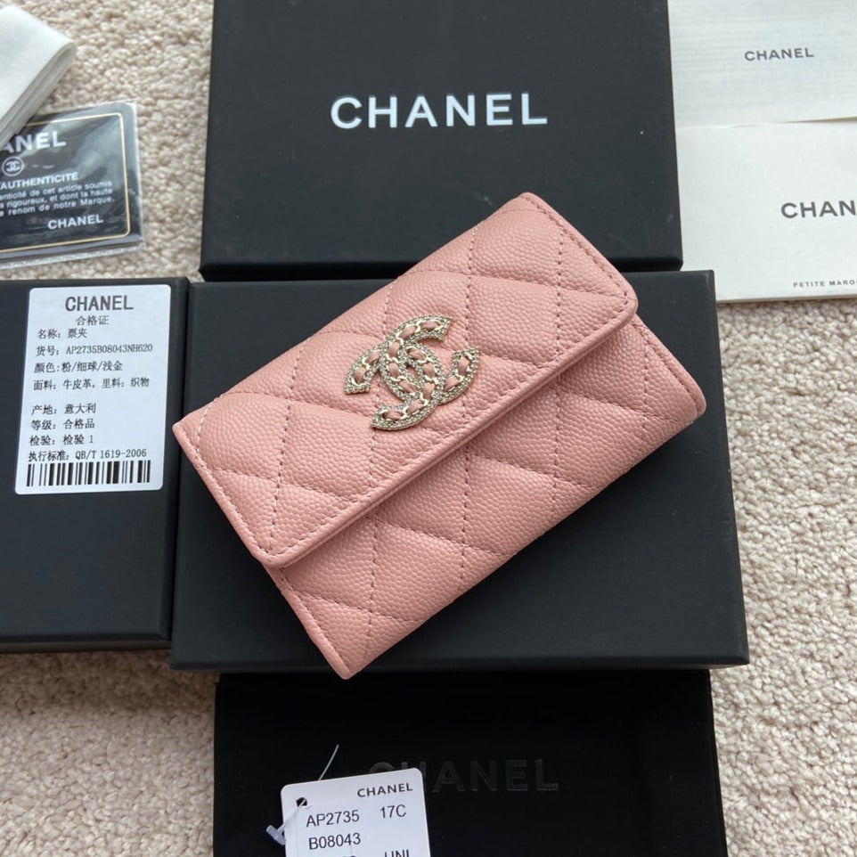 CC Small Wallet 11CM Black Caviar Light Gold Leather Hardware