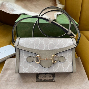 GG Horsebit 1955 Mini 18 Bag White Canvas And Beige Calfskin