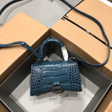 Balenciaga Hourglass Bag Dark Blue Crocodile Skin