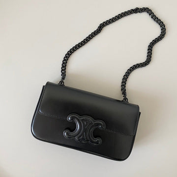 20 Chain Embossed Armpit Bag Full Black Calfskin