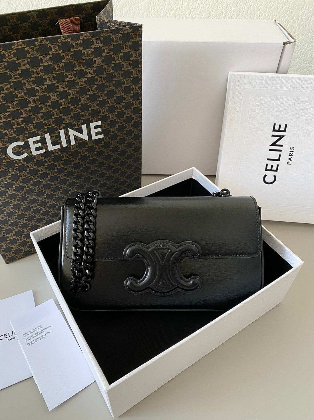 20 Chain Embossed Armpit Bag Full Black Calfskin