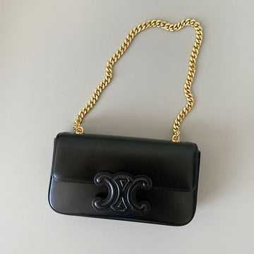 20 Chain Embossed Armpit Bag Black Calfskin