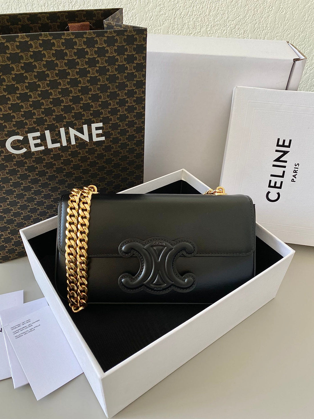 20 Chain Embossed Armpit Bag Black Calfskin