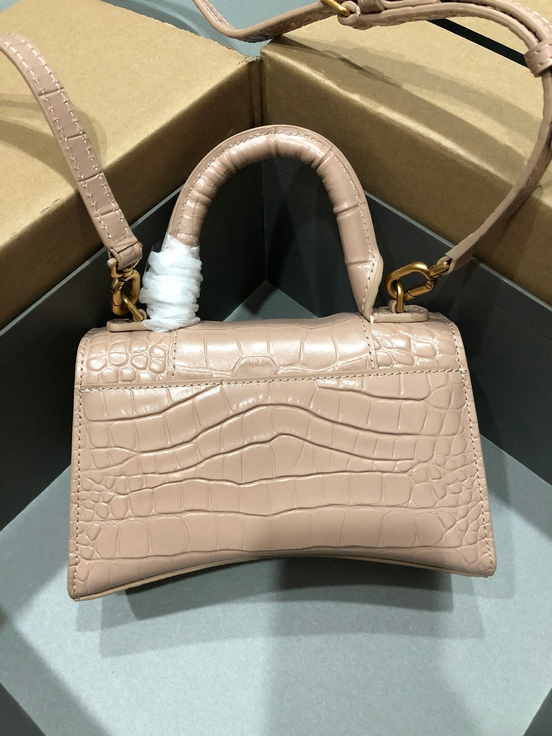 Balenciaga Hourglass Bag Nude Crocodile Skin