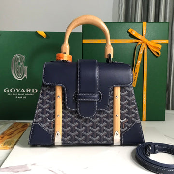 Saïgon Pm Bag 28 In Navy Blue Goyardine Canvas And Calfskin