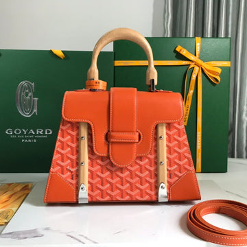Saïgon Pm Bag 28 In Red Orange Goyardine Canvas And Calfskin