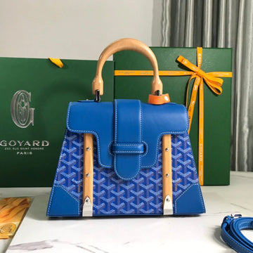 Saïgon Pm Bag 28 In Curious Blue Goyardine Canvas And Calfskin