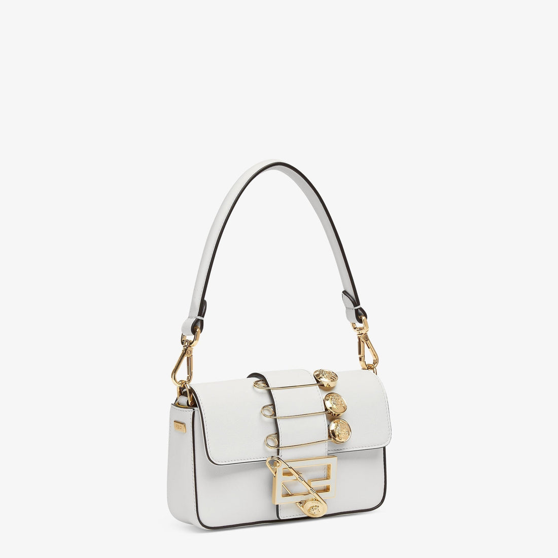 Fendi Fendace Brooch Mini 20 Baguette Bag In White Calfskin