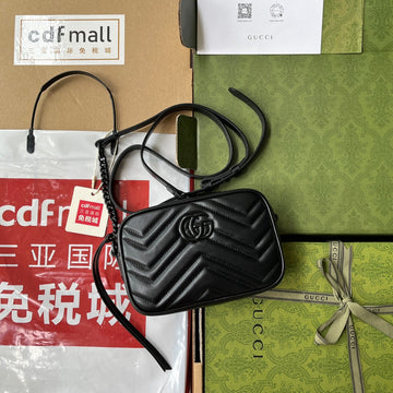 GG Marmont Mini 18CM Zip Top All Black Calfskin