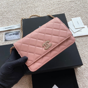 CC Classic Woc 20CM Pink Grained Calfskin Diamond Gold Hardware