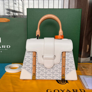 Saïgon Pm Bag 28 In White Goyardine Canvas And Calfskin