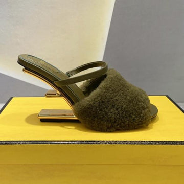 Fendi First High Heel 95 Mm Sandal In Olive Green Mink Fur