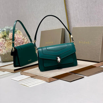 Serpenti Forever East-West Shoulder Bag 22CM Emerald Green Cafskin Ghw 188466