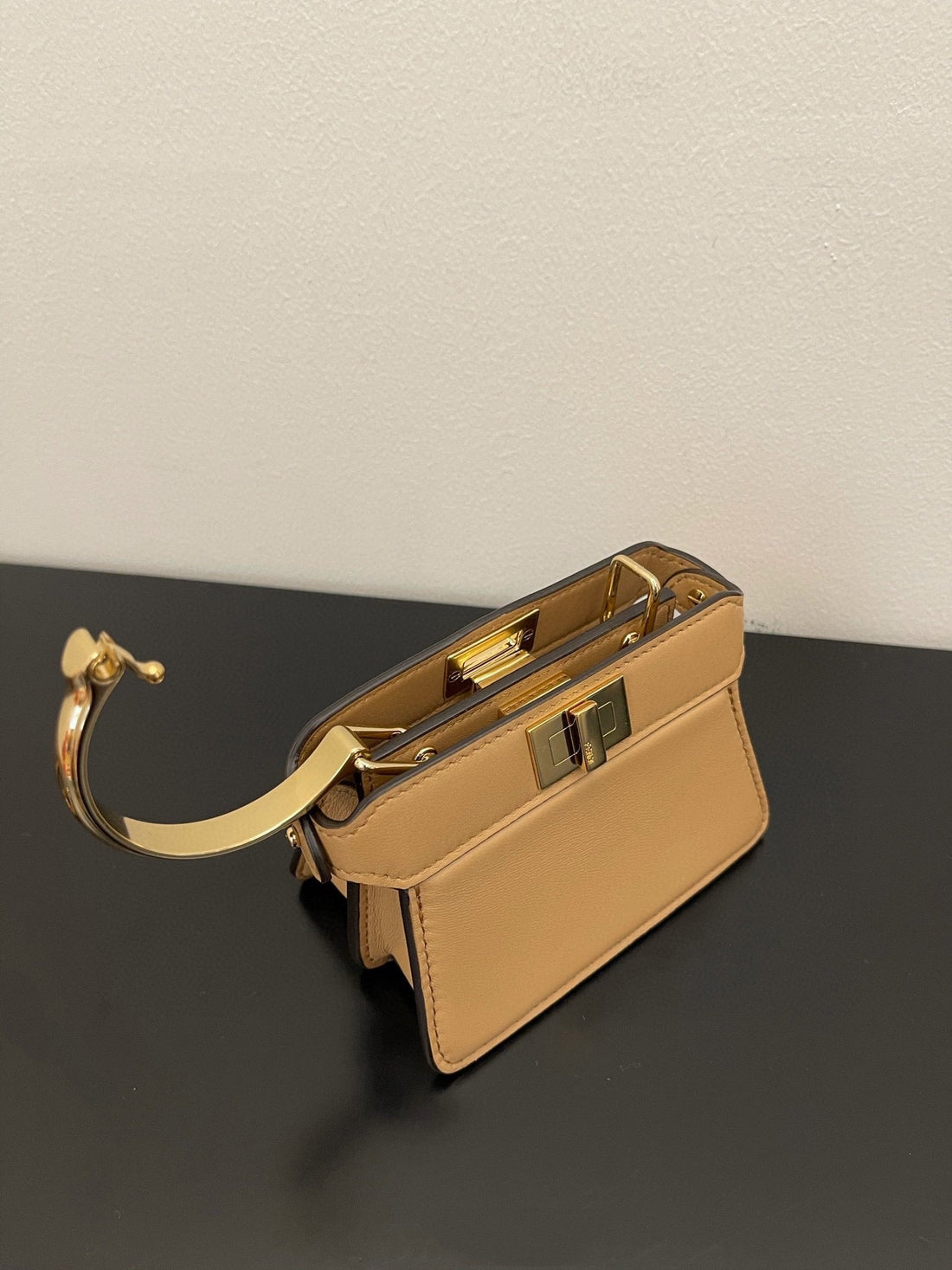 Fendi Peekaboo Iseeu Micro 12 Bag In Copper Brown Calfskin With Gold Hardware