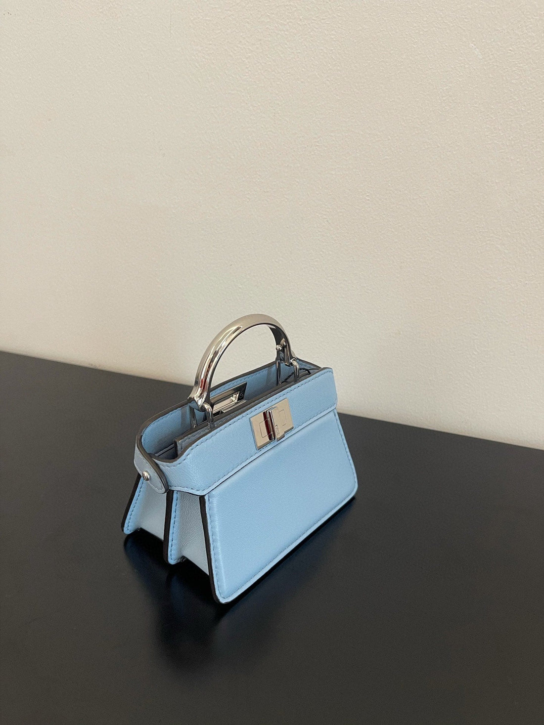 Fendi Peekaboo Iseeu Micro 12 Bag In Light Blue Calfskin With Gold Hardware