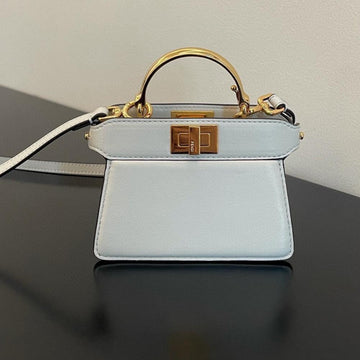 Fendi Peekaboo Iseeu Micro 12 Bag In White Calfskin With Gold Hardware