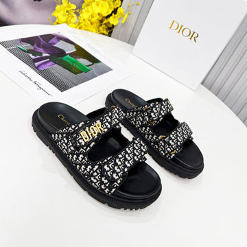 CD Dioract Dad Sandal Mule Black Embroidered Cotton