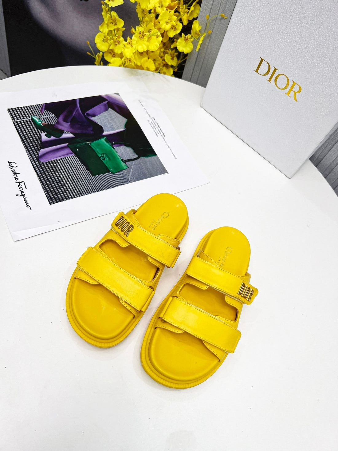 CD Dioract Dad Sandal Mule Yellow Lambskin