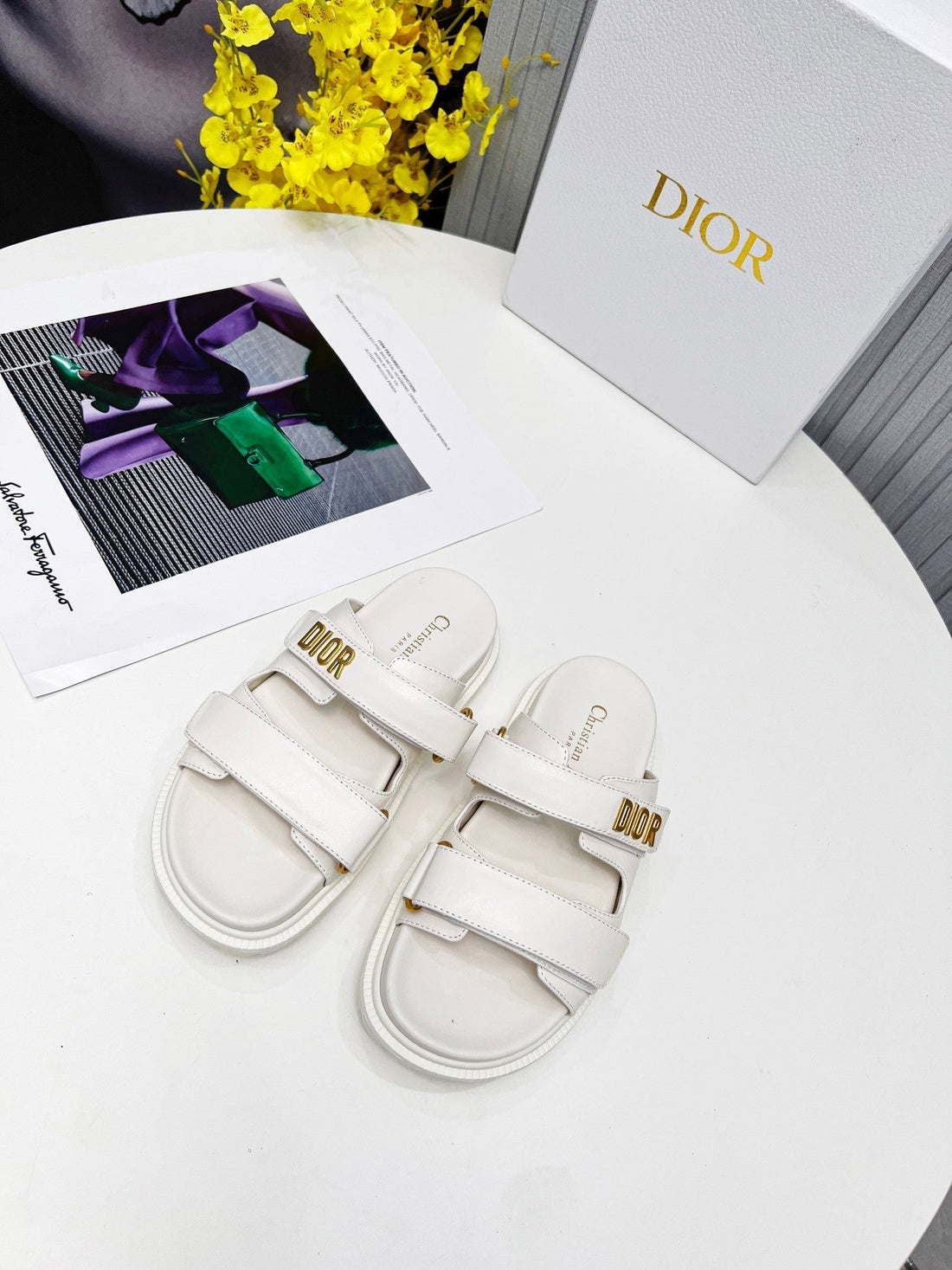 CD Dioract Dad Sandal Mule White Lambskin