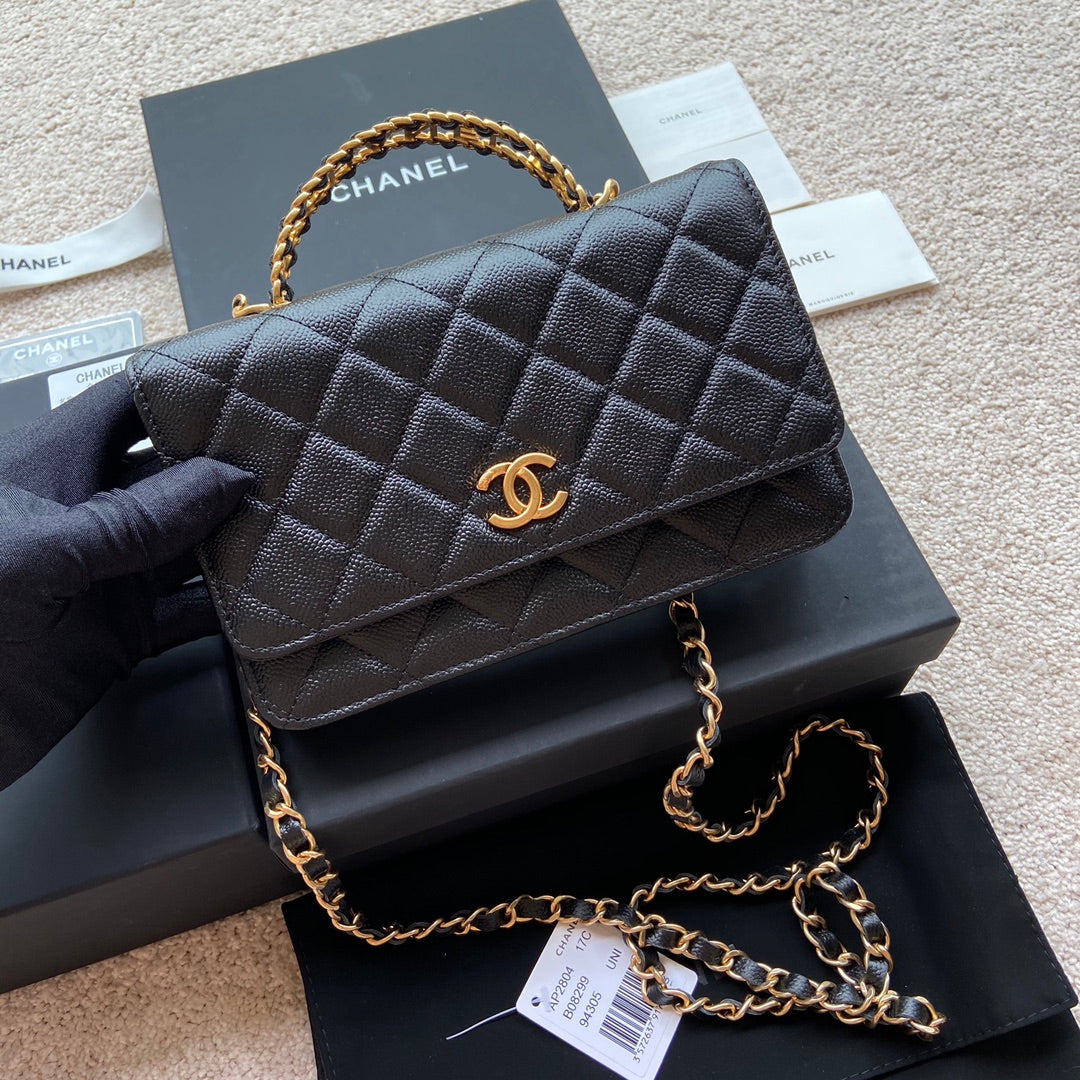 CC Logo Flap Bag 20CM Black Caviar Ghw 235167