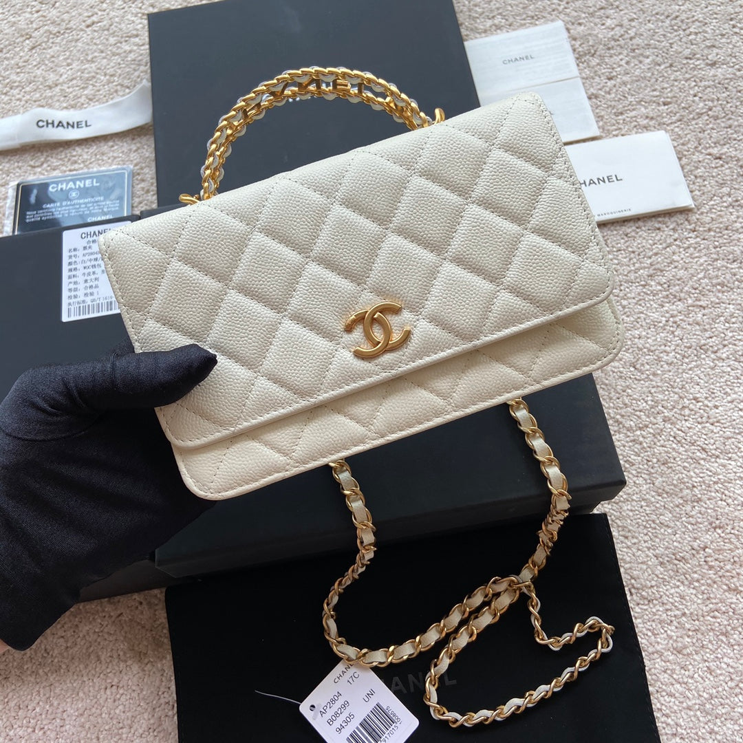 CC Logo Flap Bag 20CM White Caviar Ghw 235169