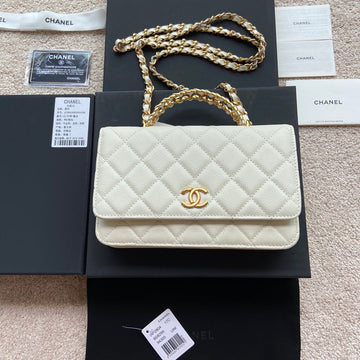 CC Logo Flap Bag 20CM White Caviar Ghw 235169
