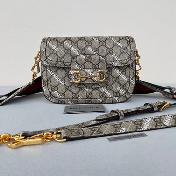 GG Mini 25 Printed Saddle Bag In Eicru Beige Canvas